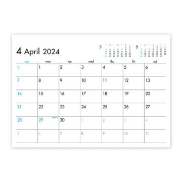 卓上　6Weeks Calendar(ブルー)｜2024年卓上カレンダー名入れ激安作成！東京で35年・安心信頼のカレンダー印刷「佑和」の画像