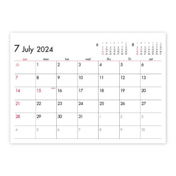 卓上　6Weeks Calendar(レッド)｜2024年卓上カレンダー名入れ激安作成！東京で35年・安心信頼のカレンダー印刷「佑和」の画像